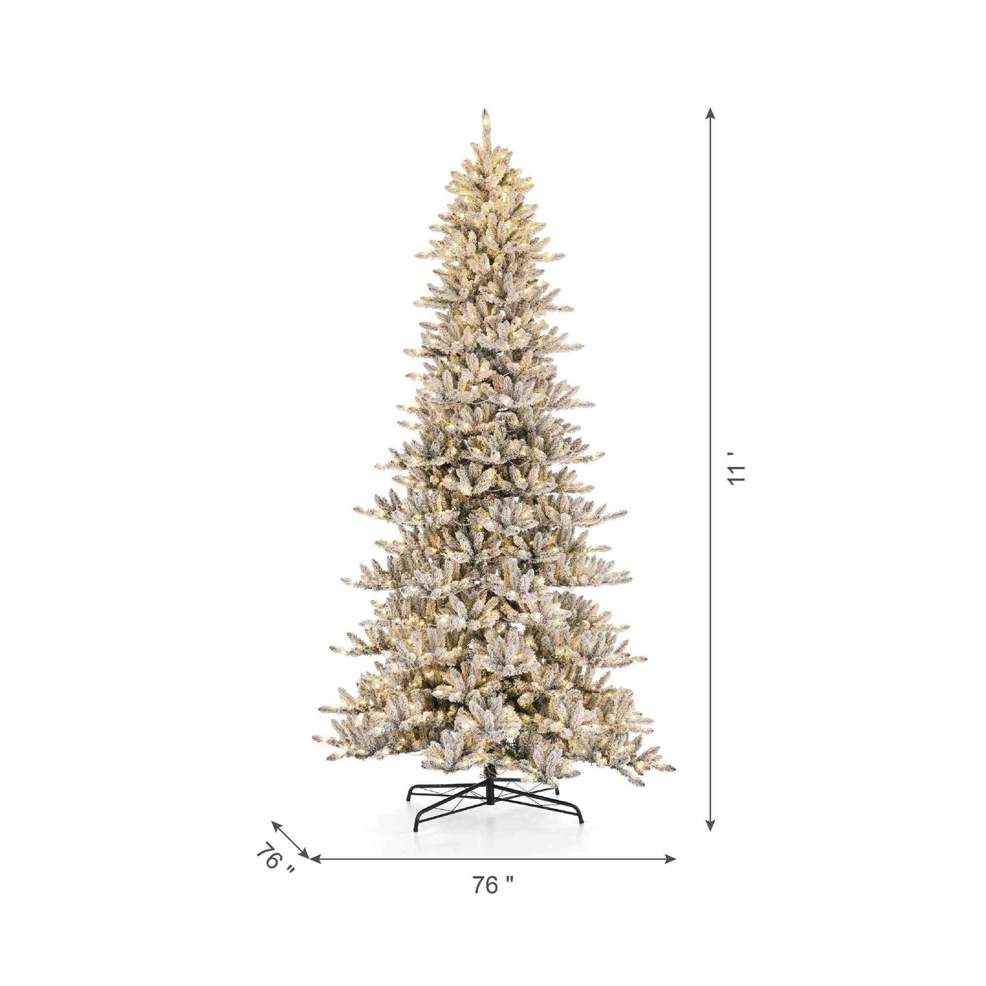 Glitzhome 11ft Pre-Lit Flocked Slim Pine Artificial Christmas Tree with 950 Warm White Lights