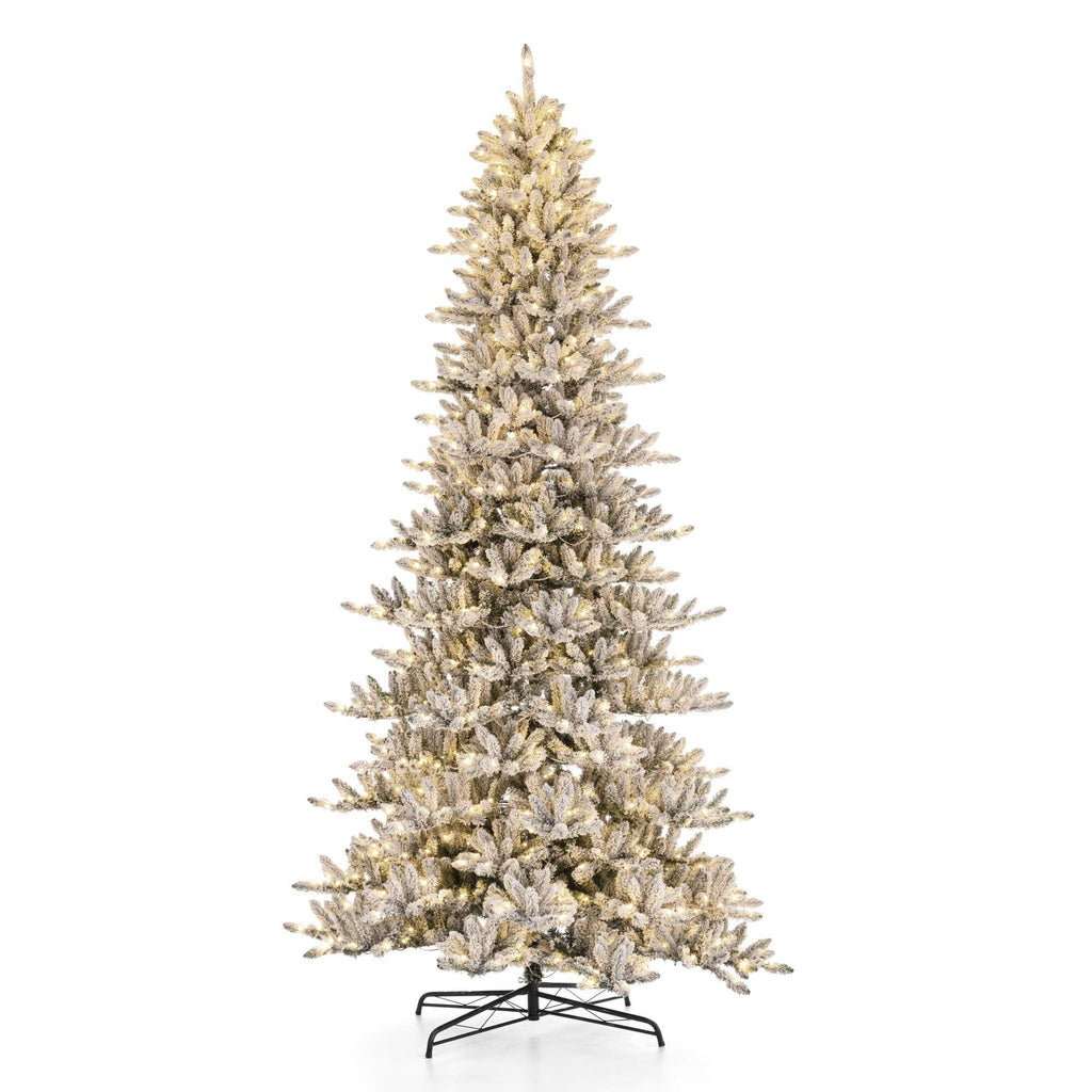 Glitzhome 11ft Pre-Lit Flocked Slim Pine Artificial Christmas Tree with 950 Warm White Lights