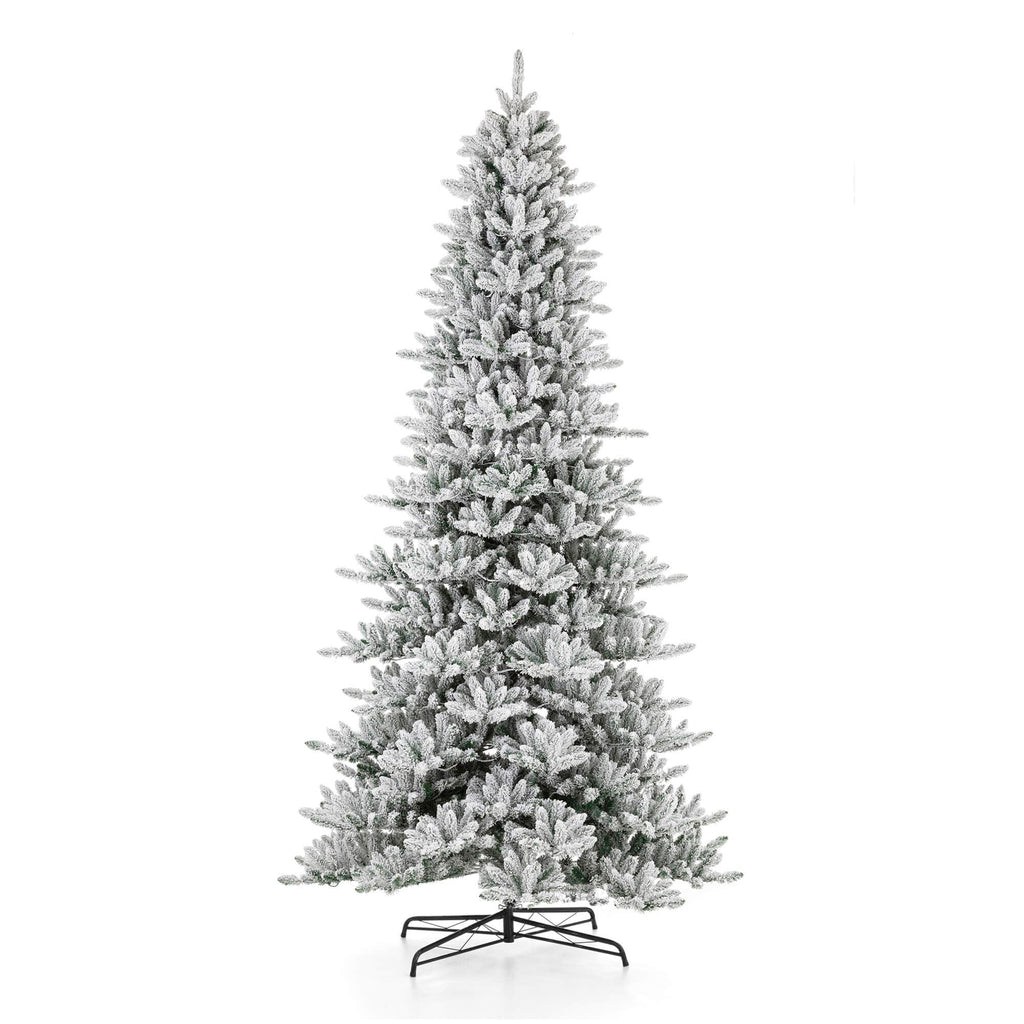Glitzhome 11ft Pre-Lit Flocked Slim Pine Artificial Christmas Tree with 950 Warm White Lights