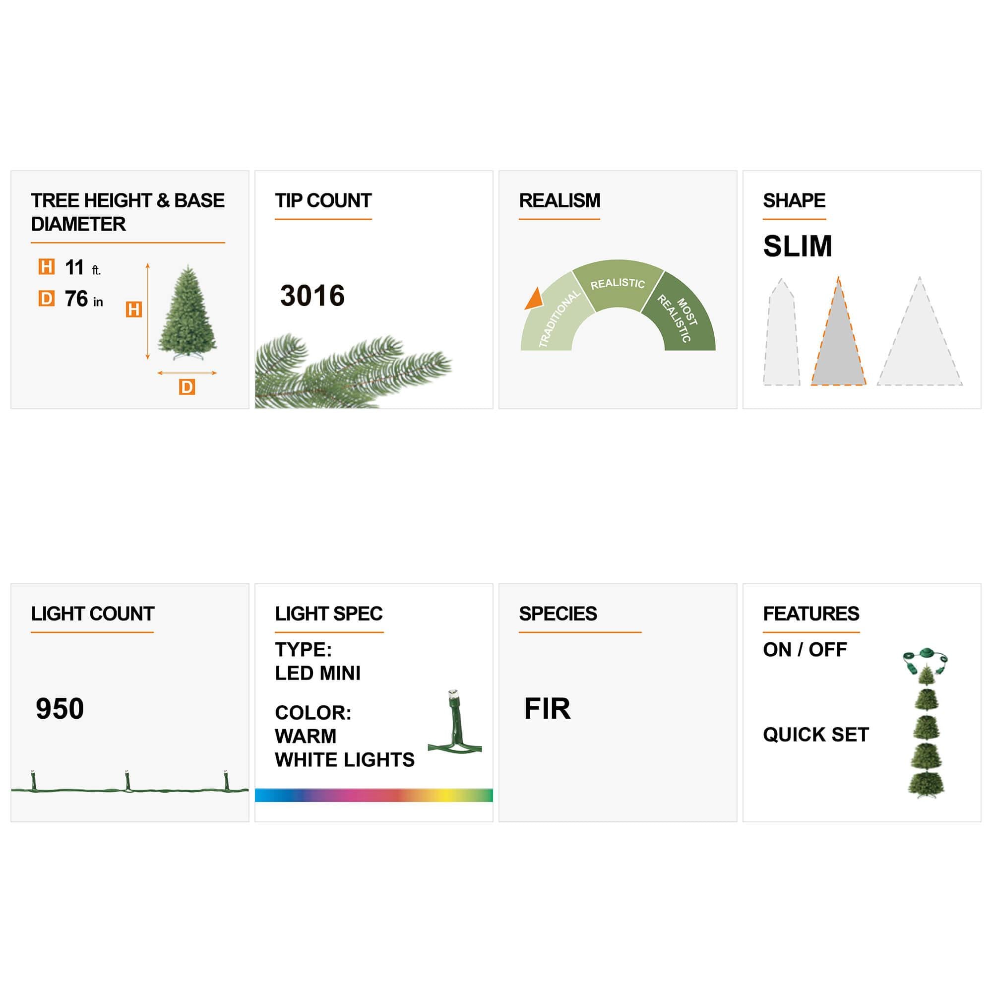 Glitzhome 11ft Pre-Lit Flocked Slim Pine Artificial Christmas Tree with 950 Warm White Lights
