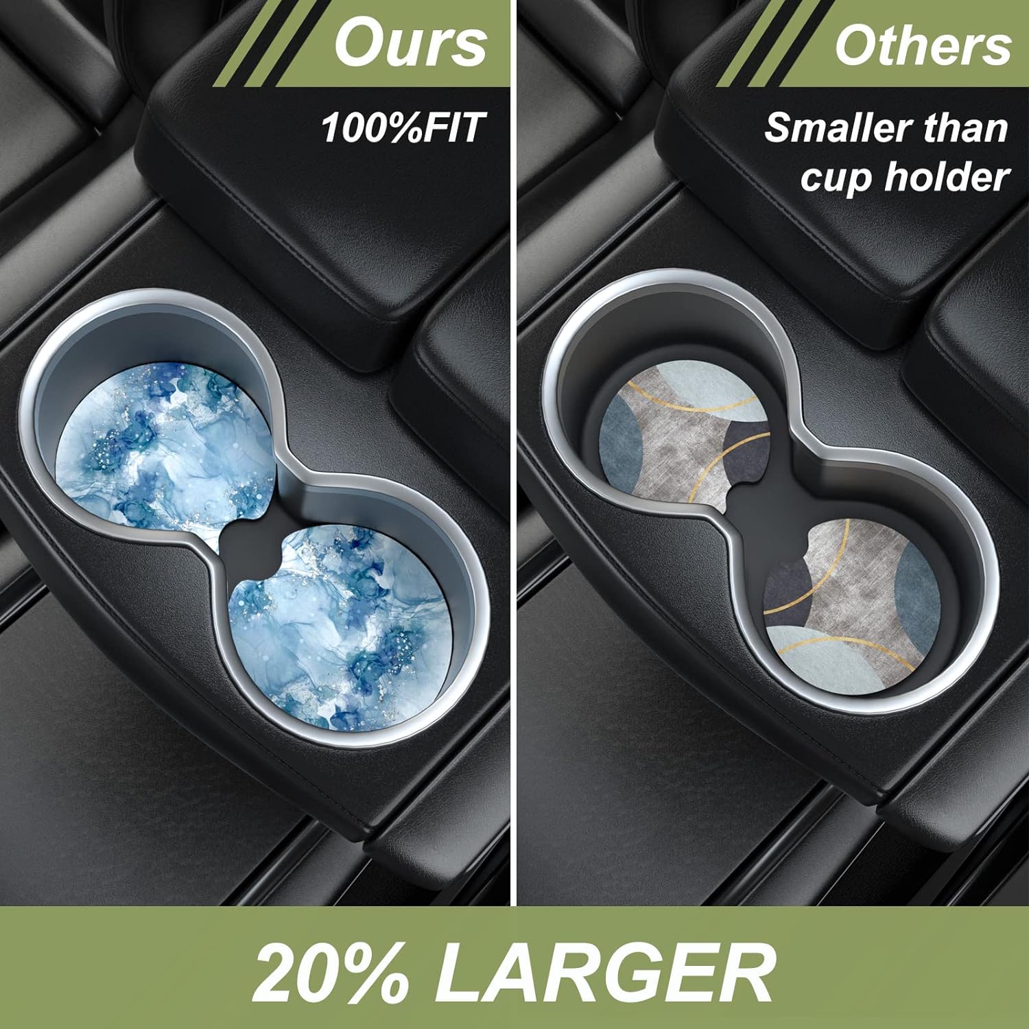 Nipichsha Car Cup Holder Coasters, Car Coasters for Cup Holders, 2 Pack Anti Slip Insert Coasters, Rubber Car Cup Mat with A Finger Notch, Cute Car Interior Accessories for Women (Light Luxury Blue)