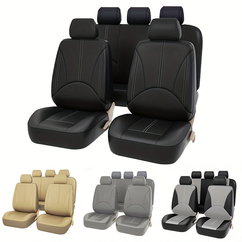 5 Seats PVC Quilted Leather Car Seat Covers, Breathable Faux Leather Auto Front Rear Seat Cushion Covers, Vehicle Seat Protectors Universal For Cars