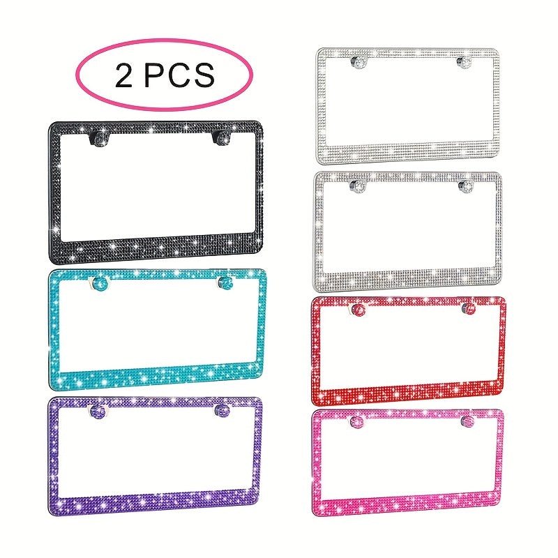 2pcs Luxurious Bling License Plate Frames - Handcrafted  Steel Frames with Artificial Diamonds - Sparkly Car License Plate Cover