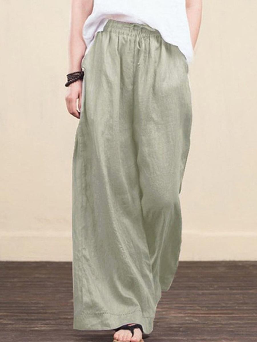 Wide-leg Plain Linen Pants