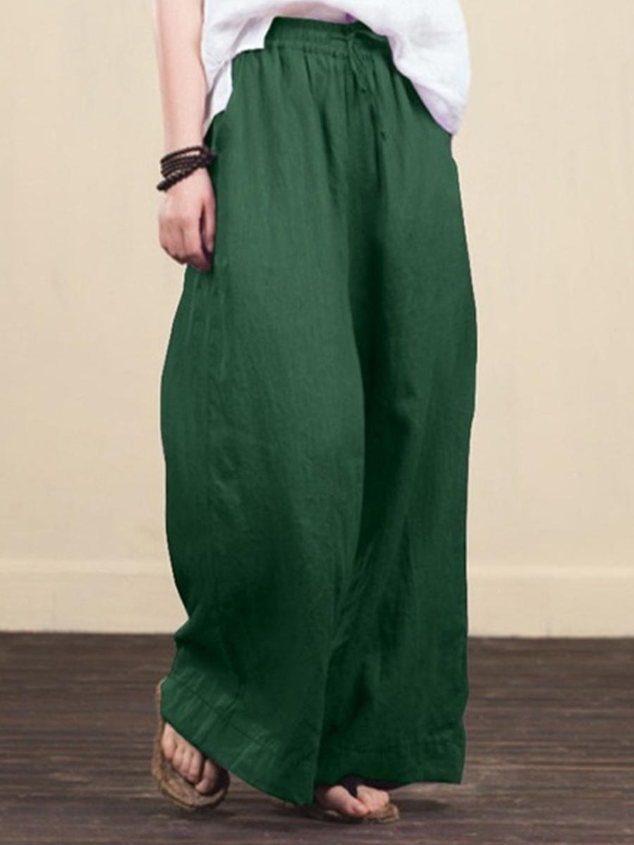 Wide-leg Plain Linen Pants