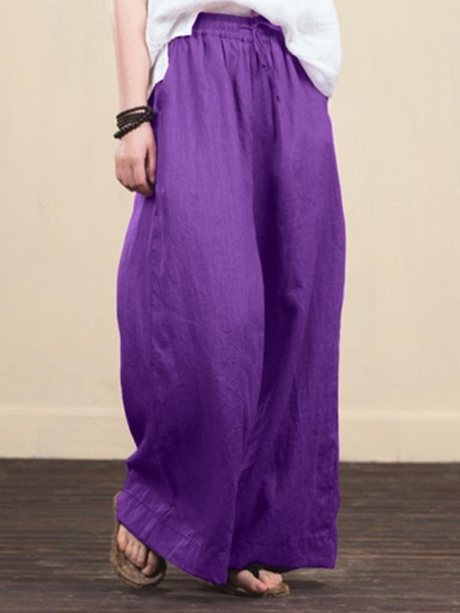 Wide-leg Plain Linen Pants