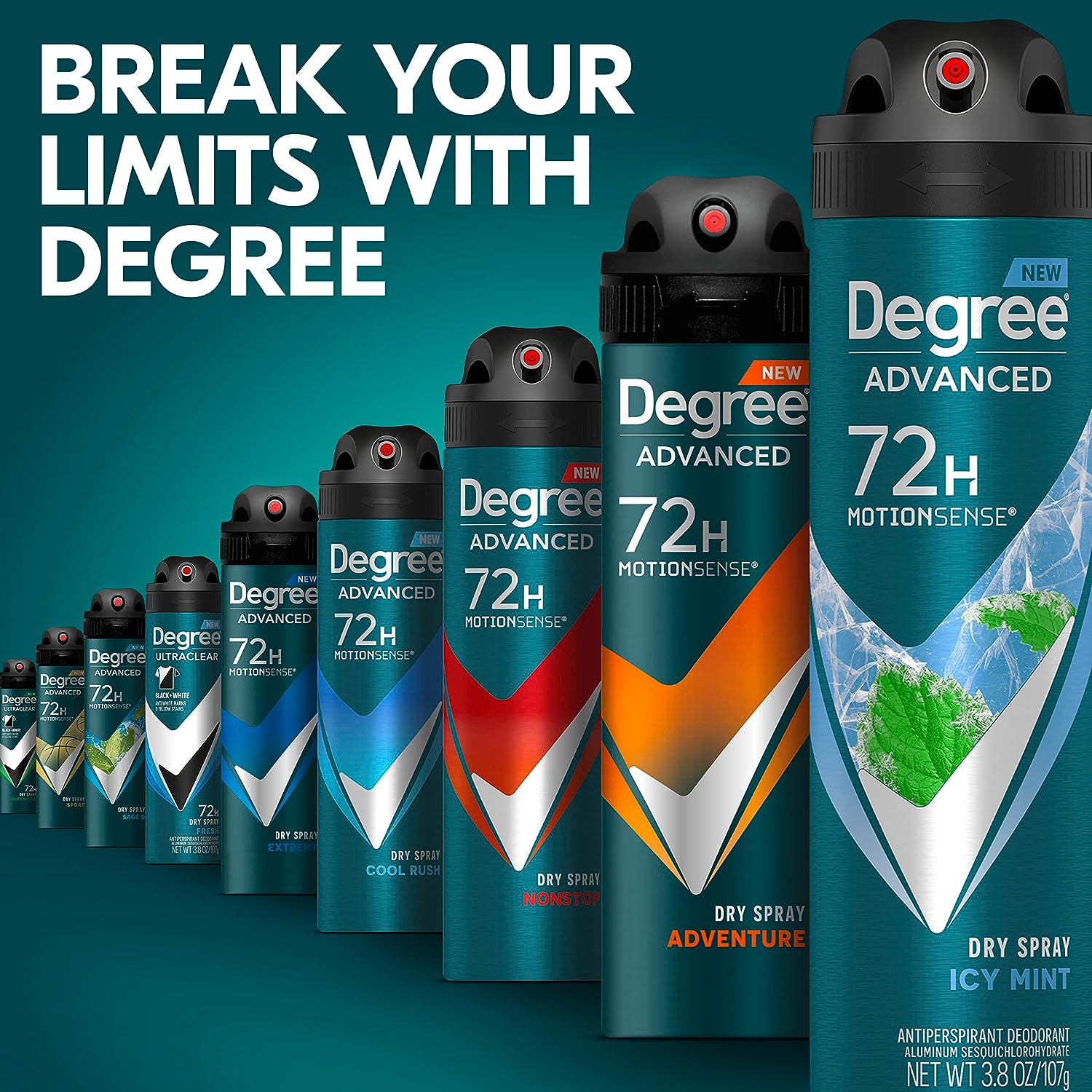 Degree Men Advanced Antiperspirant Deodorant Dry Spray Icy Mint 3 Count 72-Hour Sweat and Odor Protection Deodorant For Men With MotionSense Technology 3.8 oz
