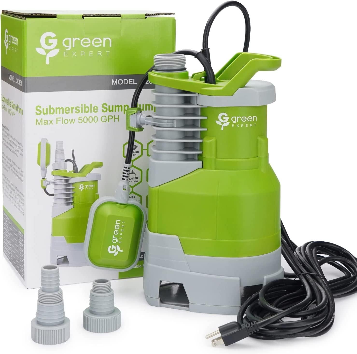 Green  1.5HP Sump Pump Submersible High Flow 5000GPH for ly Clean Dirty Water Removal from Basement Sump Pit Pools Hot Tub Spas Garden Pond 203631