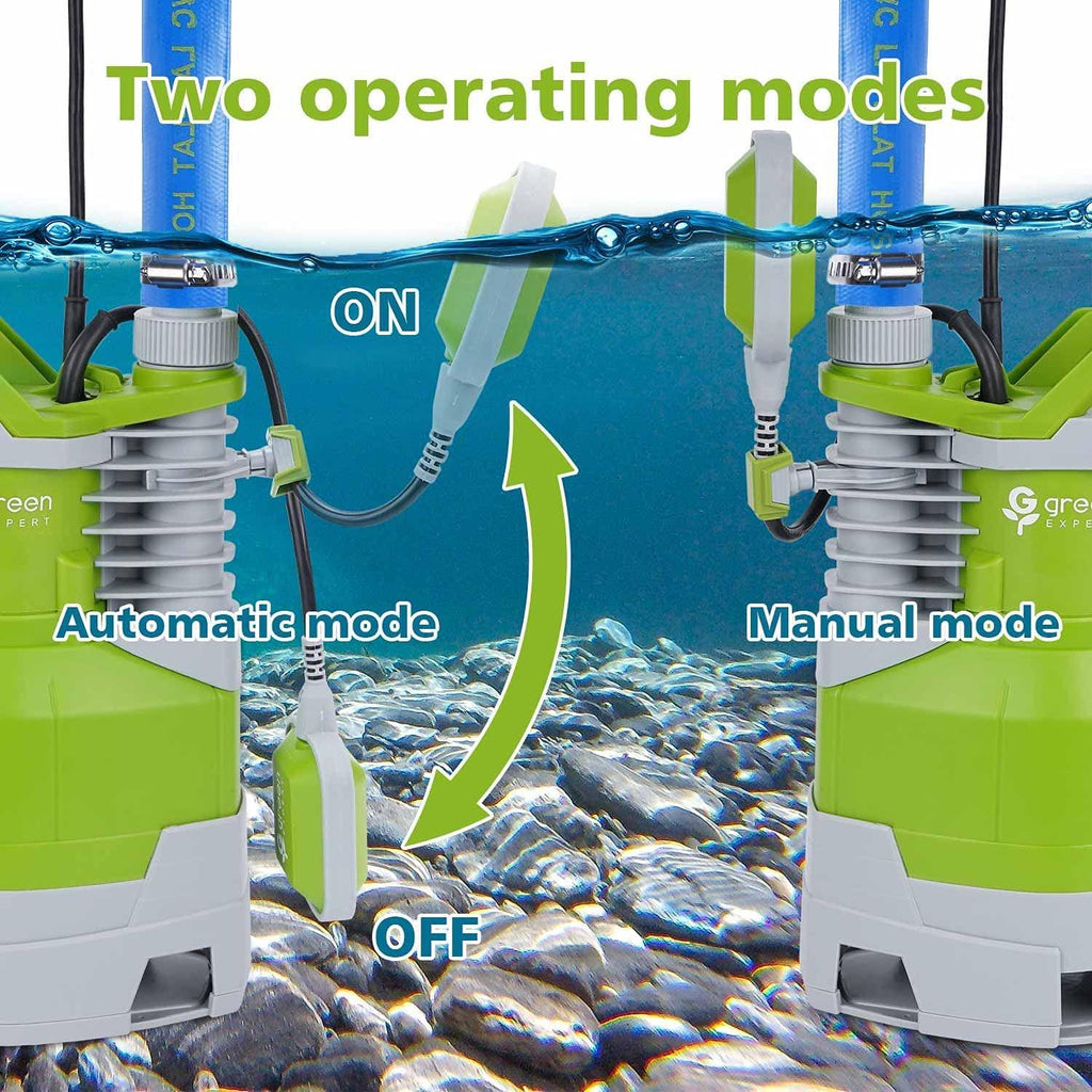 Green  1.5HP Sump Pump Submersible High Flow 5000GPH for ly Clean Dirty Water Removal from Basement Sump Pit Pools Hot Tub Spas Garden Pond 203631