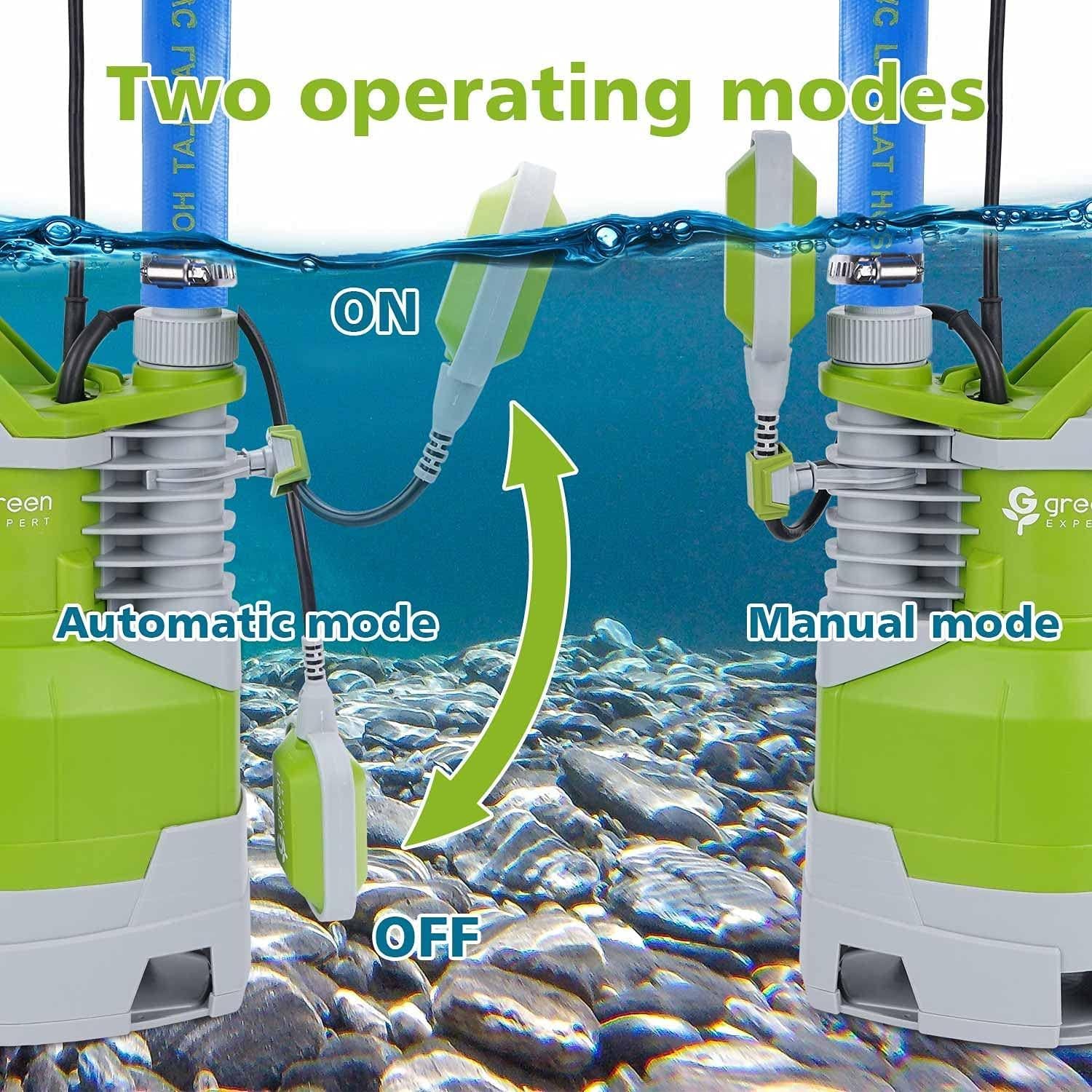 Green  1.5HP Sump Pump Submersible High Flow 5000GPH for ly Clean Dirty Water Removal from Basement Sump Pit Pools Hot Tub Spas Garden Pond 203631