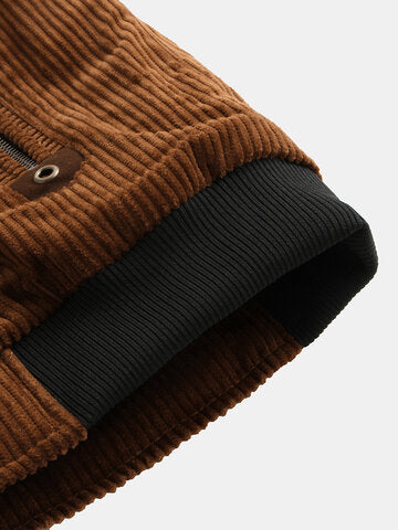 mens winter corduroy 100% cotton plus velvet warm zipper casual solid jacket