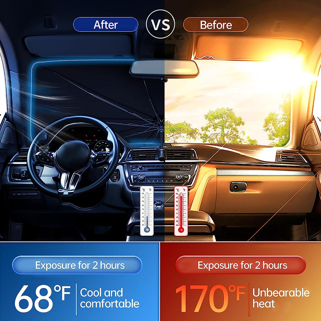 JASVIC Car Windshield Sun Shade Umbrella - Foldable Car Umbrella Sunshade Cover UV Block Car Front Window (Heat Insulation Protection) for Auto Windshield Covers Most Cars (Large)