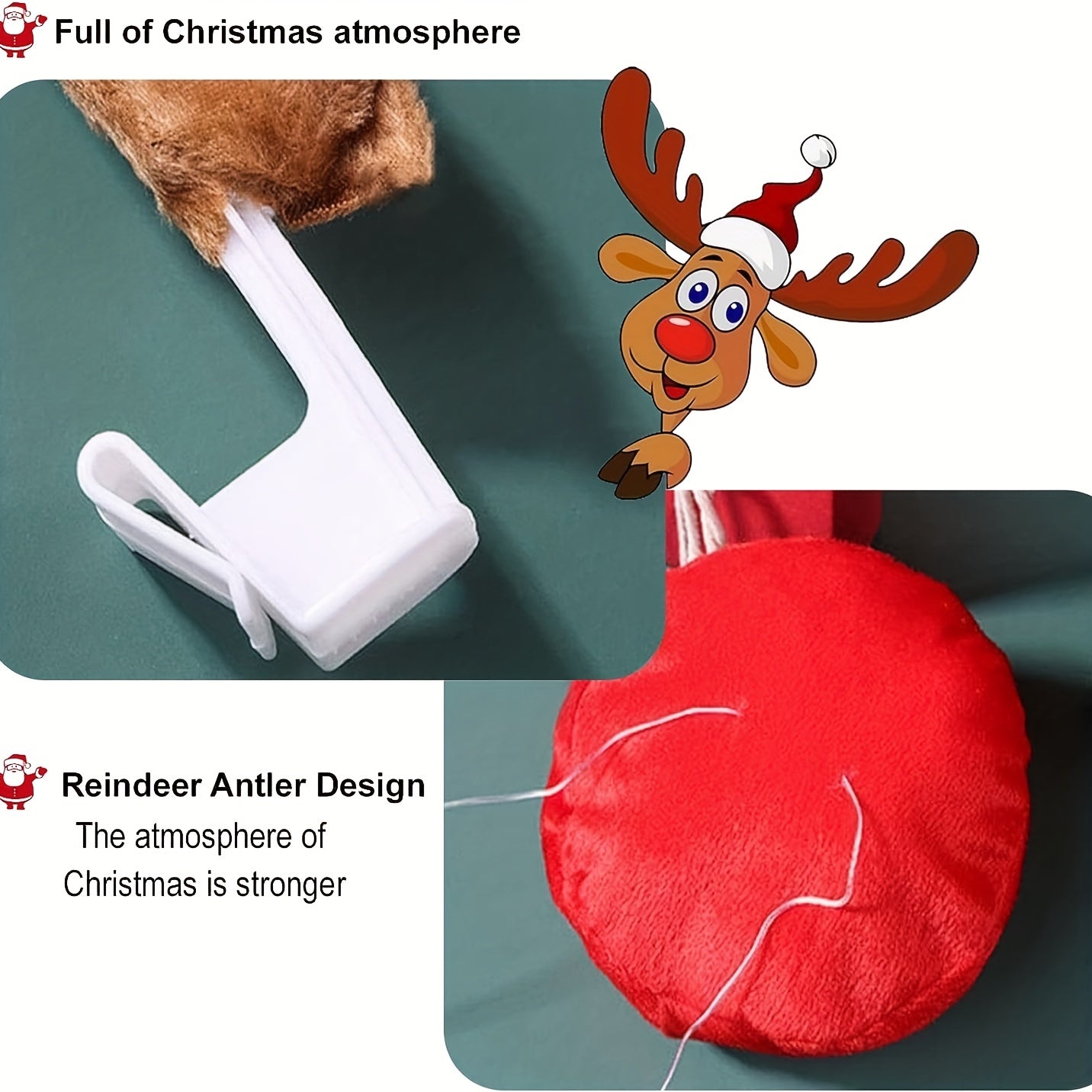 Car Reindeer Antlers &amp; Nose - Window Roof-Top &amp; Grille Rudolph Reindeer Jingle Bell Christmas Costume - Auto Accessories Decoration Kit