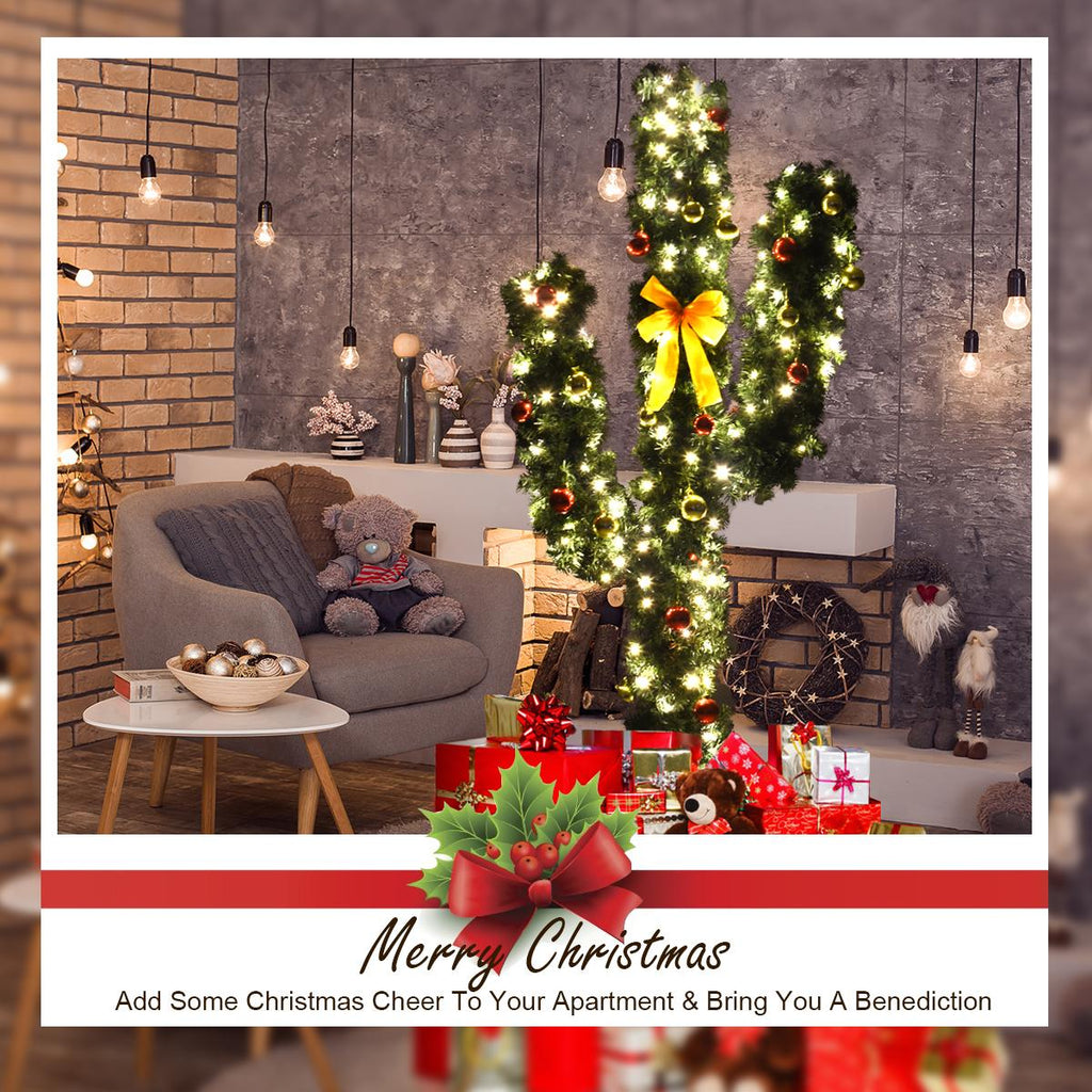 Costway 6Ft Pre-Lit Cactus Christmas Tree LED Lights Ball Ornaments