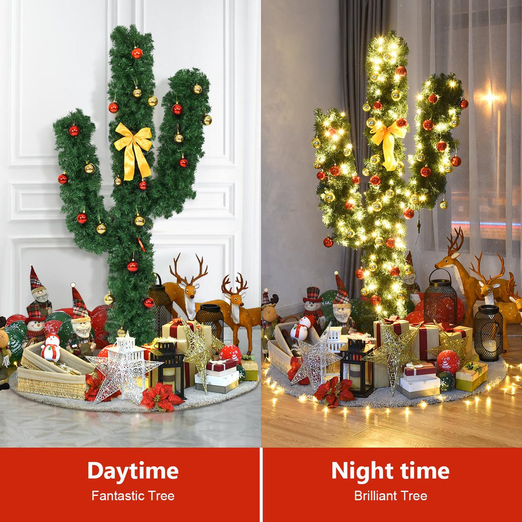 Costway 6Ft Pre-Lit Cactus Christmas Tree LED Lights Ball Ornaments