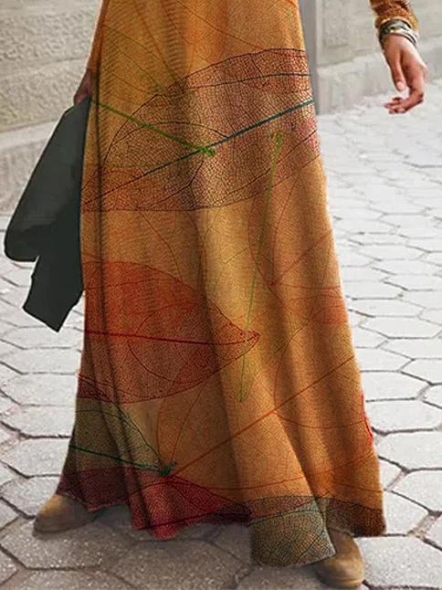 Casual Floral Print Crew Neck Long Sleeves Maxi Dress