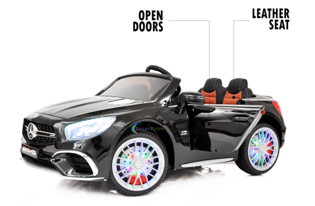 12V Mercedes AMG SL65 Ride on Car Power Electric ONE SEATER Toy for ONE Kid with Remote Control, MP4 Touch Screen, Leather Seat, LED Lights, Color: Black