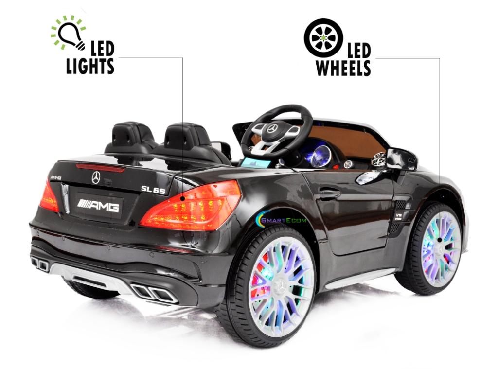 12V Mercedes AMG SL65 Ride on Car Power Electric ONE SEATER Toy for ONE Kid with Remote Control, MP4 Touch Screen, Leather Seat, LED Lights, Color: Black