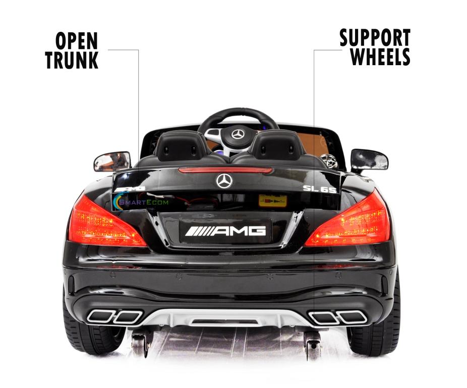 12V Mercedes AMG SL65 Ride on Car Power Electric ONE SEATER Toy for ONE Kid with Remote Control, MP4 Touch Screen, Leather Seat, LED Lights, Color: Black
