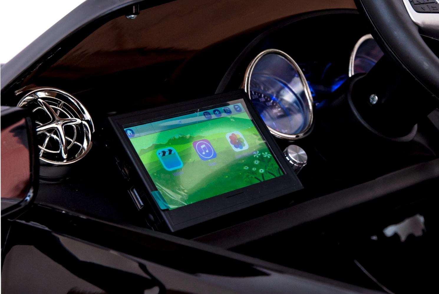 12V Mercedes AMG SL65 Ride on Car Power Electric ONE SEATER Toy for ONE Kid with Remote Control, MP4 Touch Screen, Leather Seat, LED Lights, Color: Black