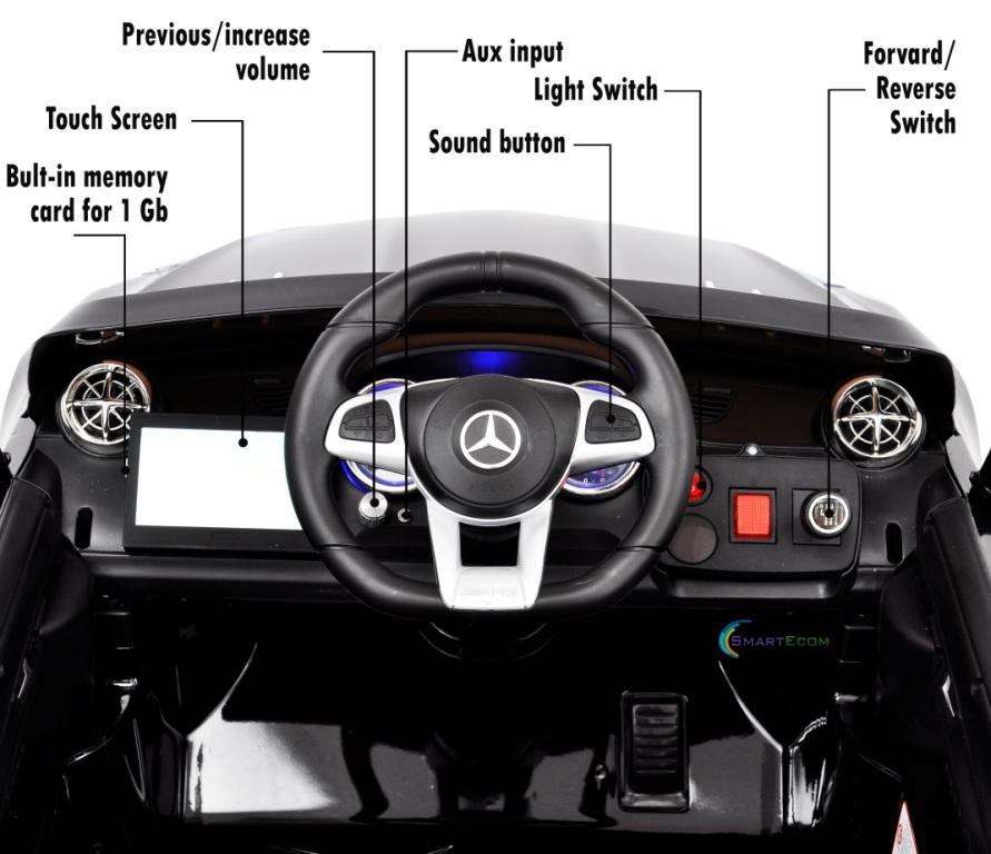 12V Mercedes AMG SL65 Ride on Car Power Electric ONE SEATER Toy for ONE Kid with Remote Control, MP4 Touch Screen, Leather Seat, LED Lights, Color: Black