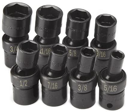 SK Hand Tools 33300 8-Piece 3/8-Inch Drive 6 Point Swivel Fractional Impact Socket Set
