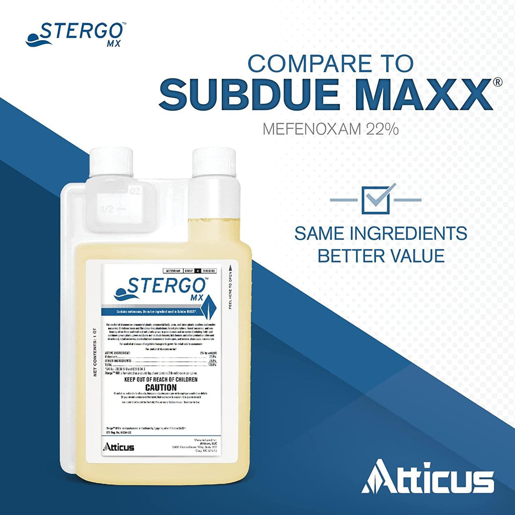 Stergo MX Mefenoxam Fungicide (1 Quart) by Atticus (Equivalent to The Leading ) – Fungus Control for Lawns, Ornamentals, Greenhouse and Nursery