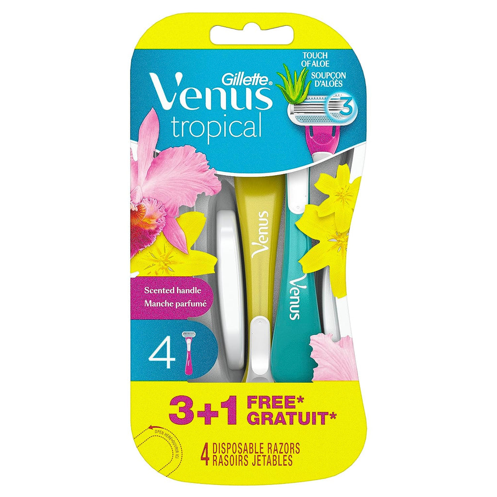 Gillette Venus Tropical Disposable Razors for Women, 3 Count, Designed for a Smooth Shave, Tropical Fragrance Scented Handles