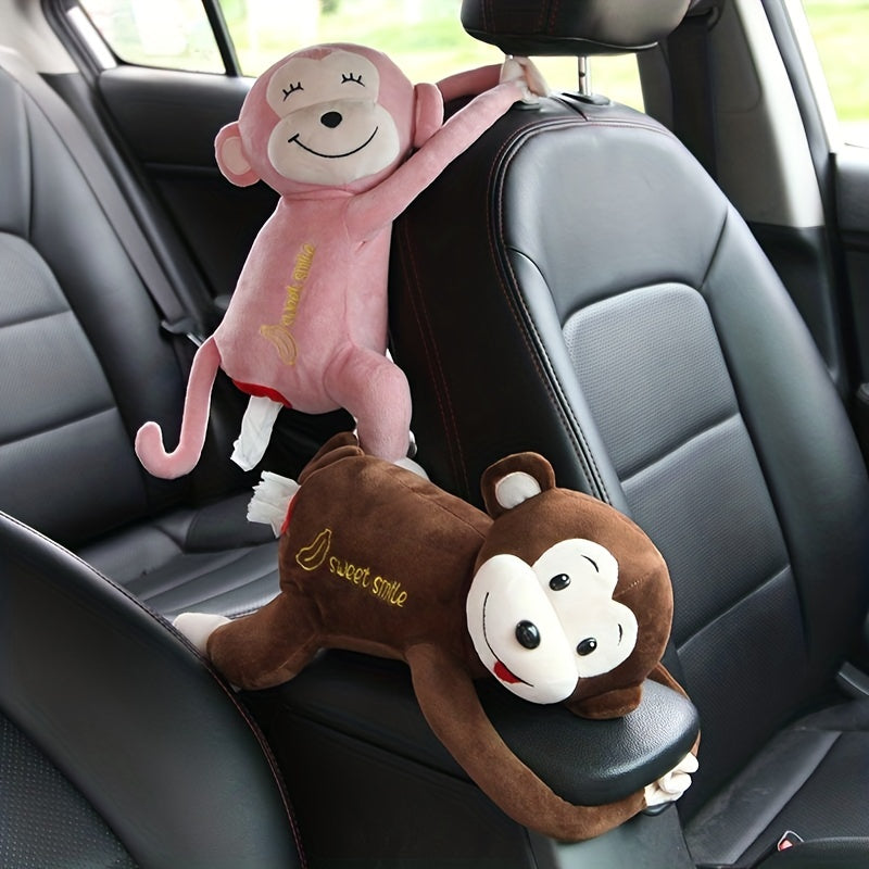 Leather Monkey Car Tissue Box Creative Armrest Box Cartoon Net Red Hanging Seat Rear Car Car Inside Draw Paper Box