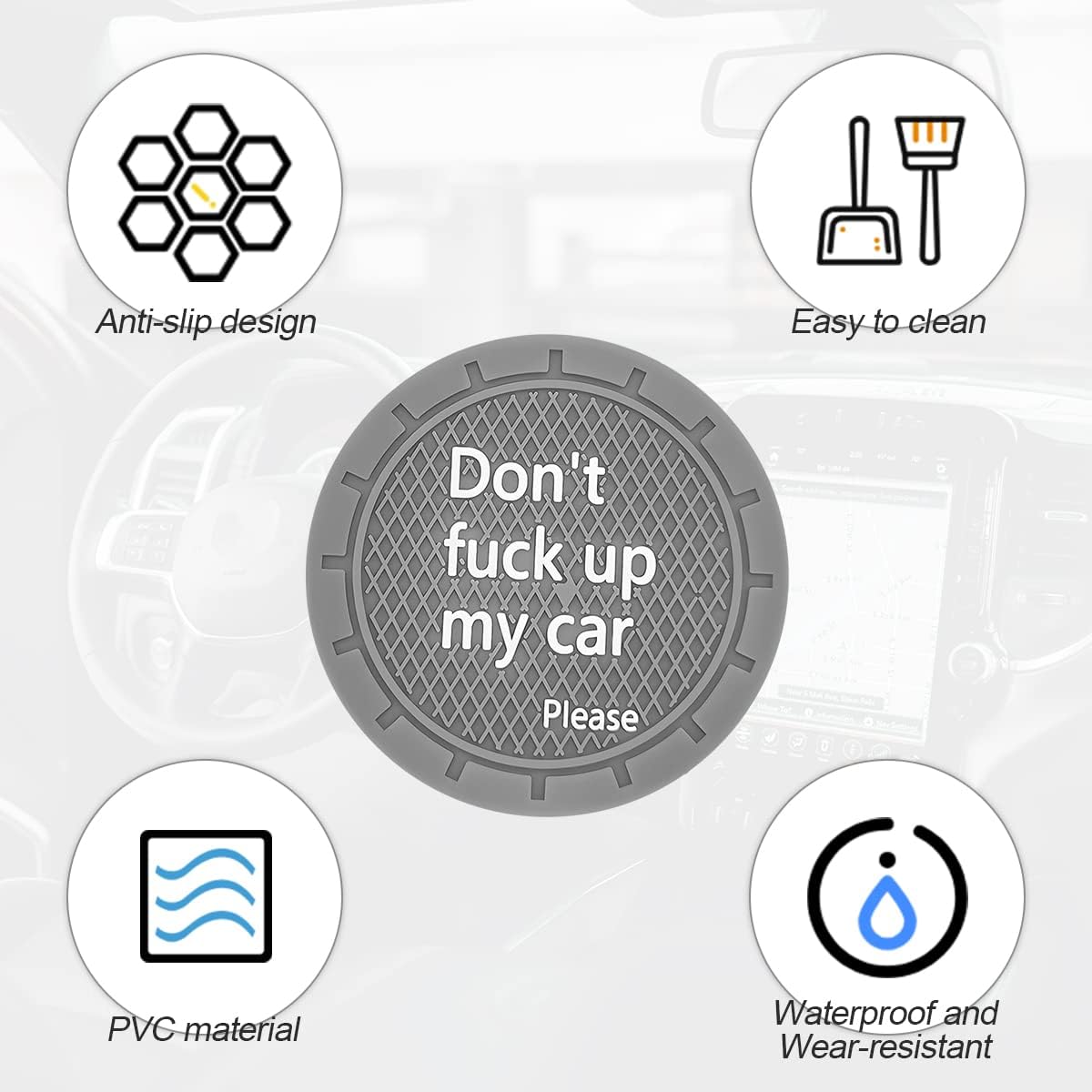 8sanlione Car Cup Coaster, 4Pcs 2.75 Inch Auto Cup Holder Insert Coasters, Non-Slip Waterproof Embedded Drink Mat, Automotive Interior Accessories for Men and Women (D Gray/4PCS)