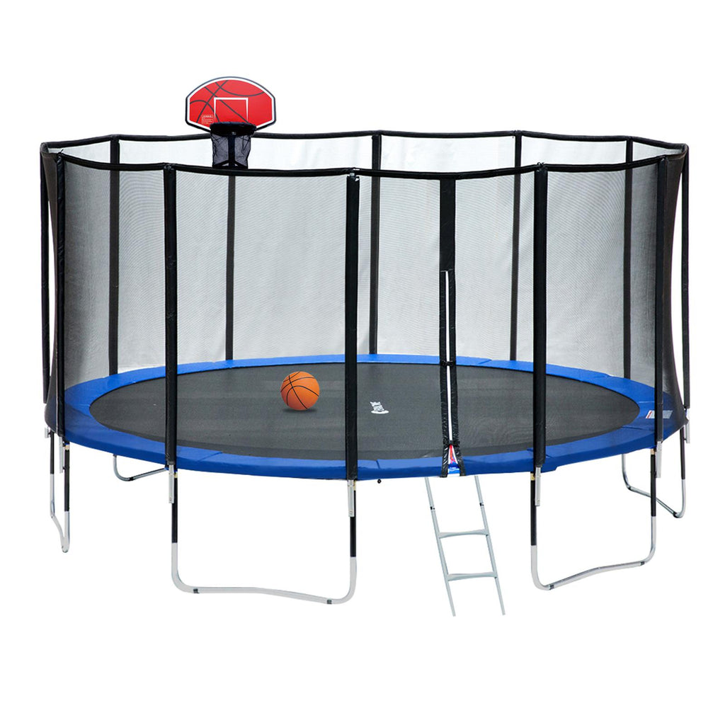 Exacme 15 FT Round Trampoline with 400 LBS Weight Limit&amp;Upgraded Carbon Fiber Support Pole With OranBasketball Hoop