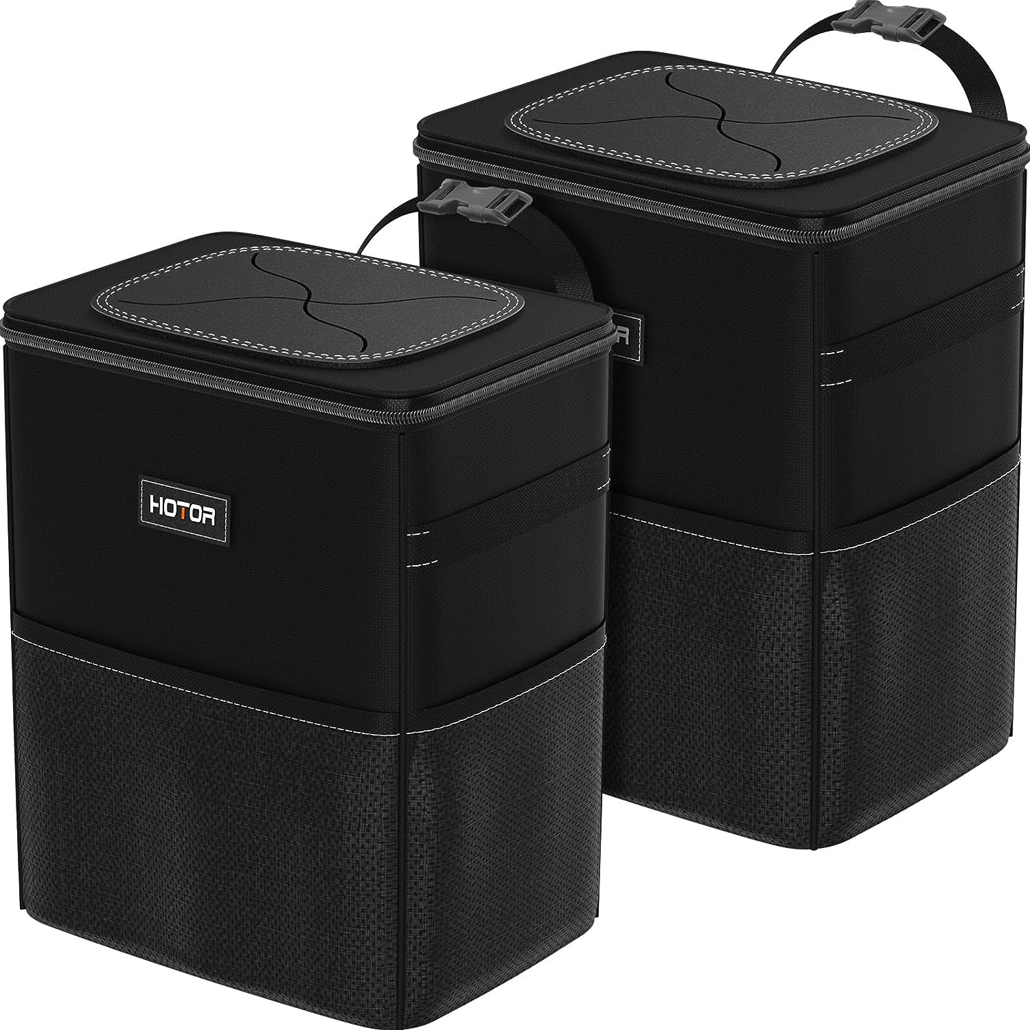 HOTOR Car Trash Can - 2 Pack, Optimal Car Accessories for Interior, Leakproof Car Organizers and Storage Bin for Front &amp; Rear Seats, Car Organizer with Adjustable Straps, Magnetic Snaps,Black