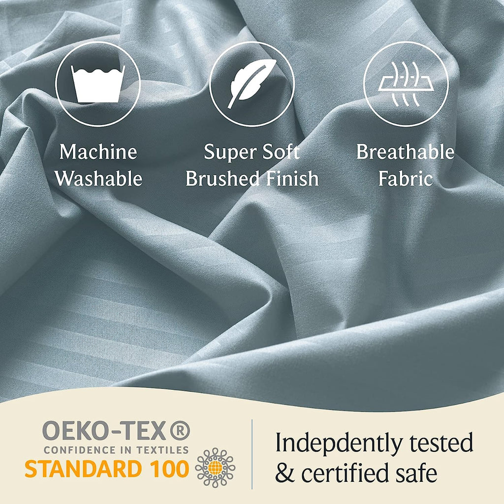 LuxClub King Size Striped Sheets Set, 6 PC Striped Bed Sheets, Deep Pockets 18" Eco Friendly Wrinkle Free Cooling Sheets Machine Washable Hotel Bedding Silky Soft (King, Striped Light Blue)