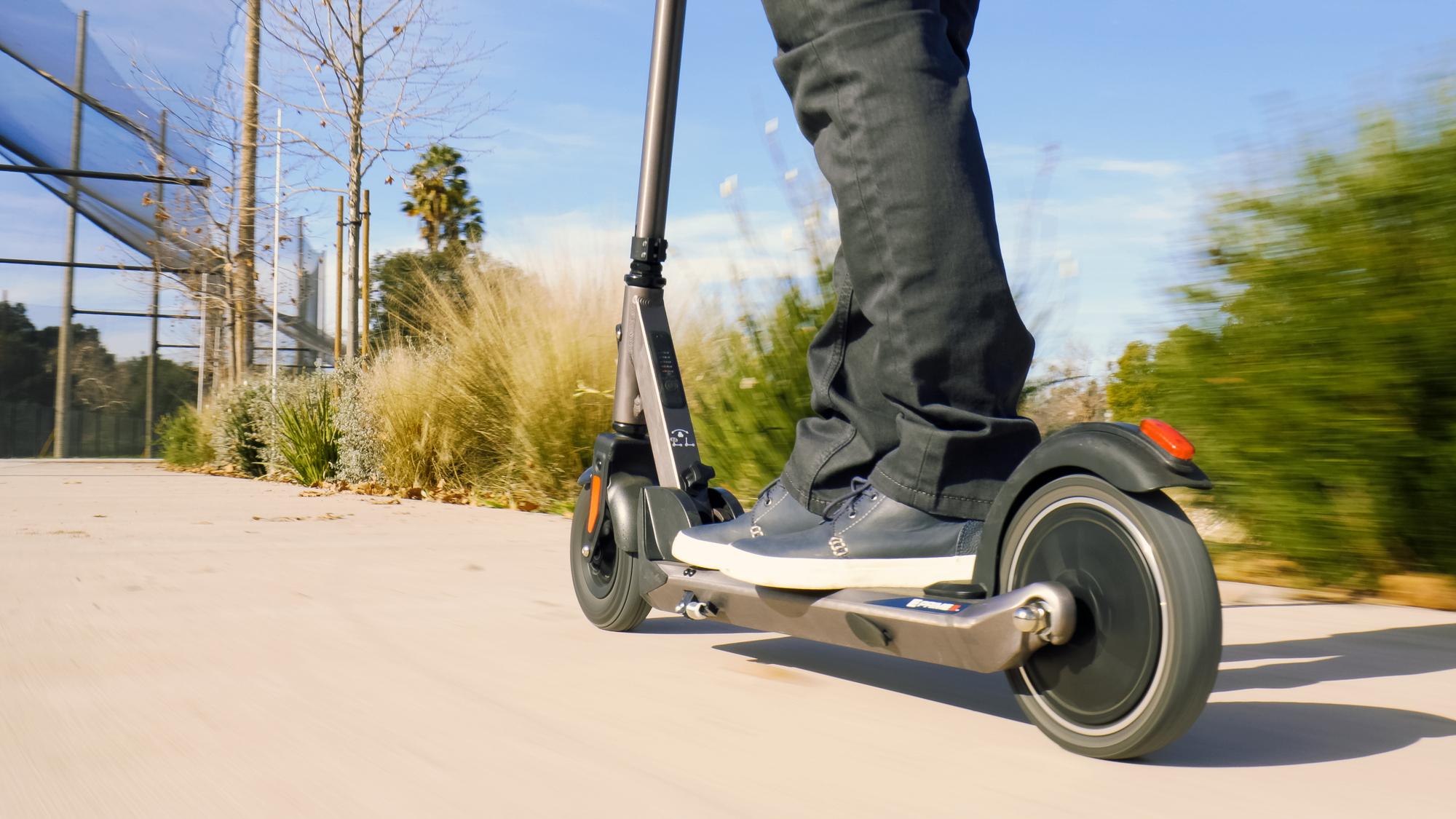 E Prime III Folding Electric Scooter –18 mph, 15 Mile Range, 8" Pneumatic Front Tire, Rear-Wheel Drive, Dual BraSystem, Lockable, Portable &amp; Extremely Lightweight, for Travel or Commuting