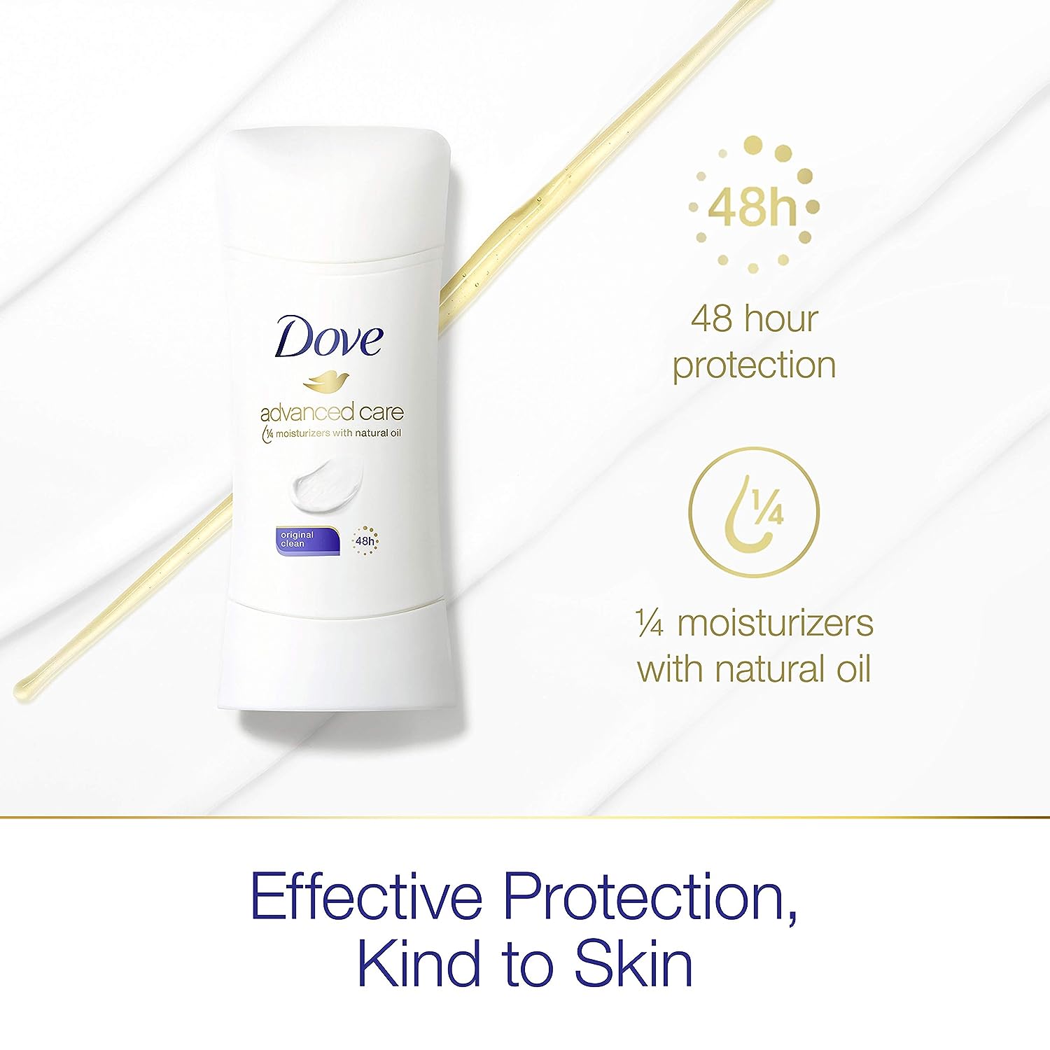 Dove Antiperspirant Deodorant with 48 Hour Protection Original Clean, Deodorant for Women, 2.6 Ounce (Pack of 4), White