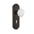 Deco Plate with Keyhole 2-3/8 in. Backset Oil-Rubbed Bronze Privacy Bed/Bath White Porcelain Door Knob