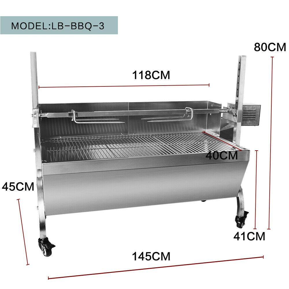 Steel Spit Roaster Rotisserie Barbecue Charcoal Grill 118CM Large