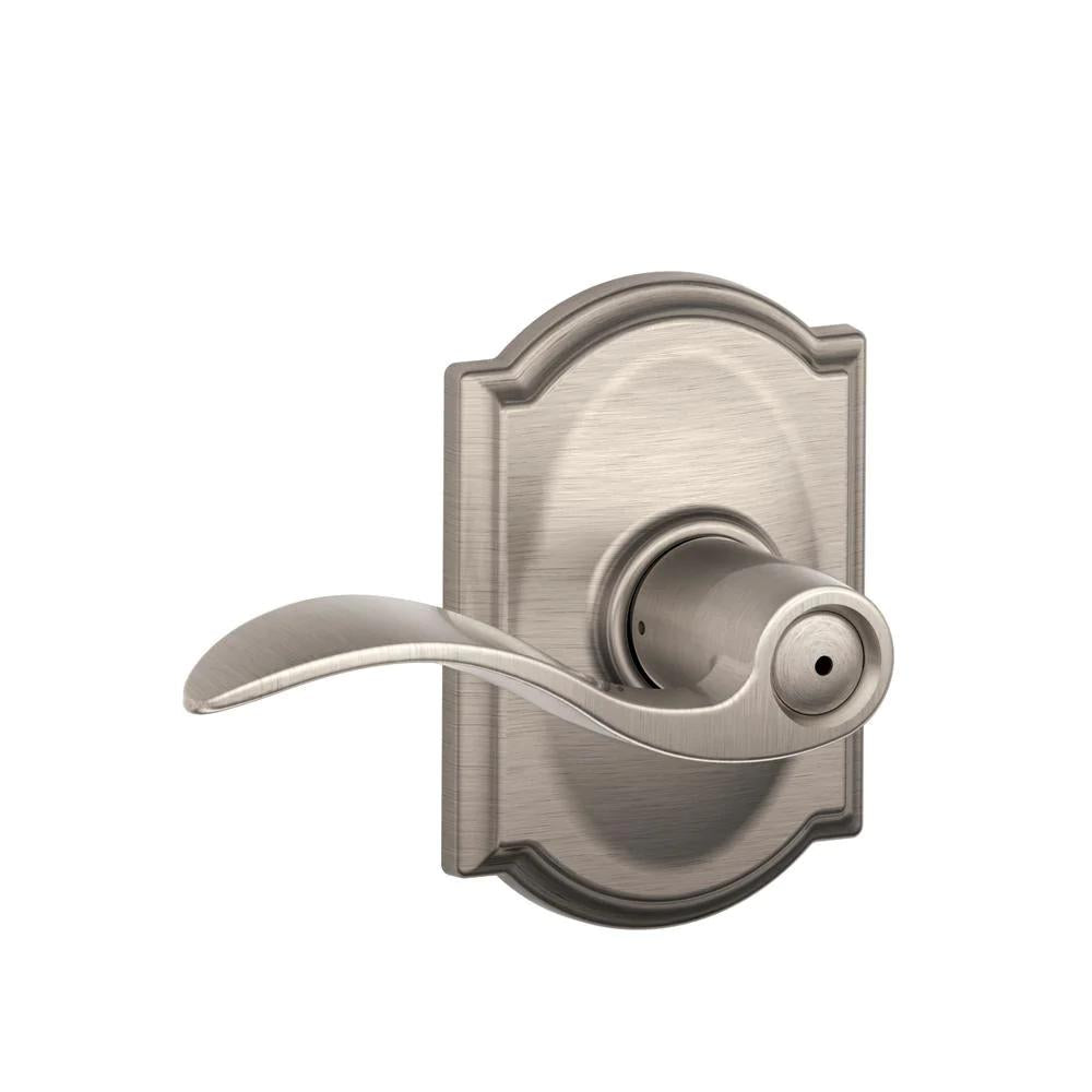 Accent Satin Nickel Privacy Bed/Bath Door Lever with Camelot Trim
