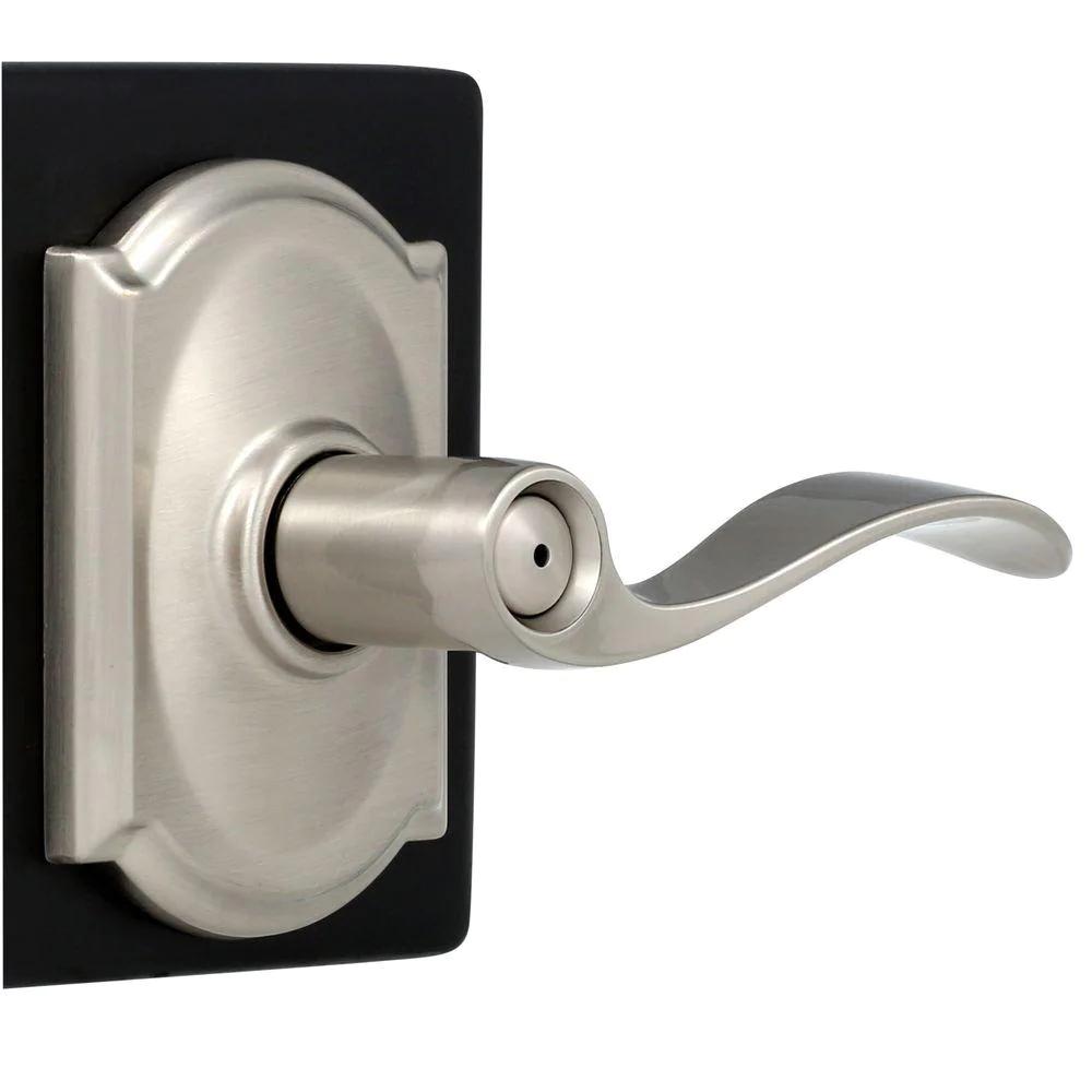 Accent Satin Nickel Privacy Bed/Bath Door Lever with Camelot Trim