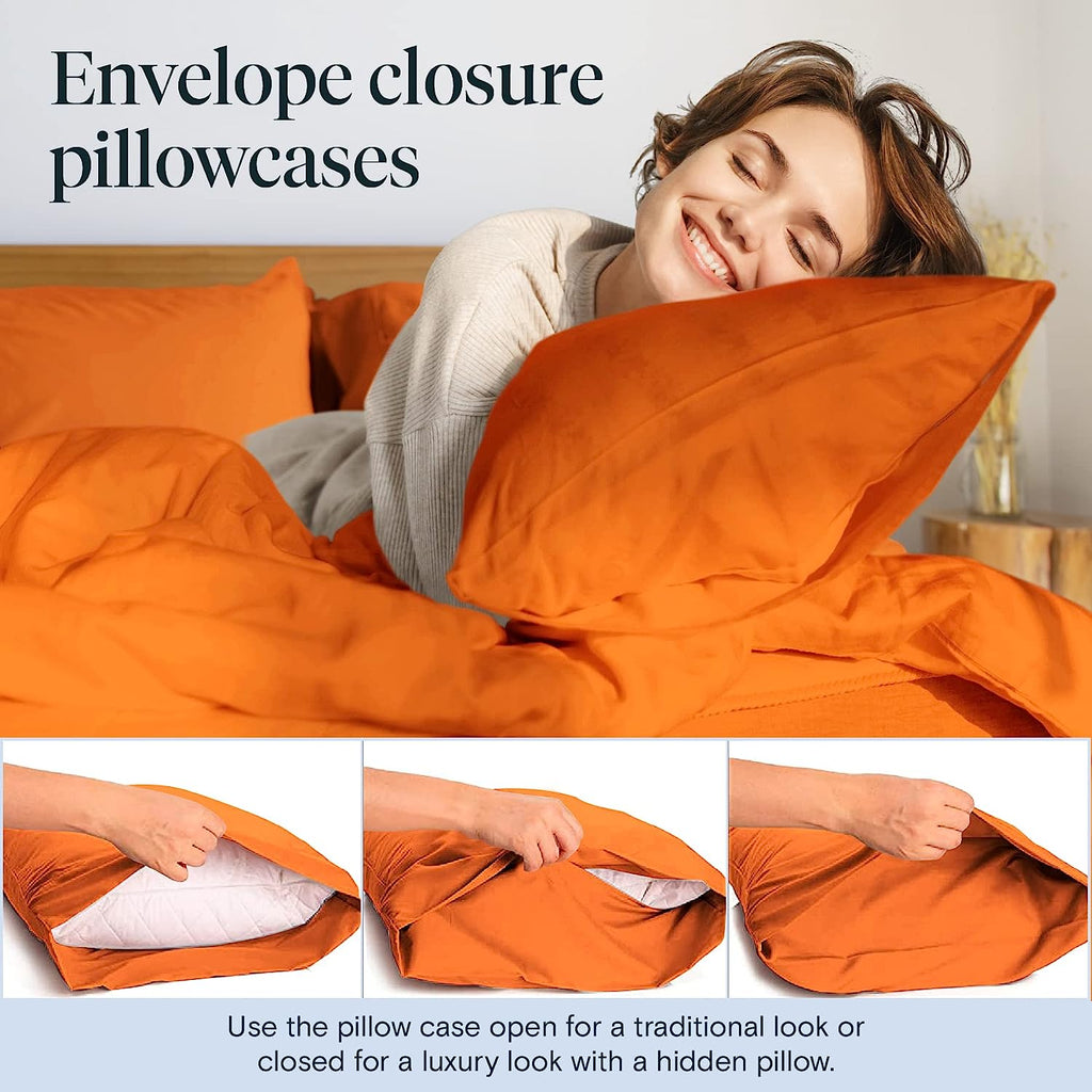 LuxClub 6 PC Full Size Sheet Set Bamboo Sheets Deep Pockets 18" Eco Friendly Wrinkle Free Cooling Sheets Machine Washable Hotel Bedding Silky Soft - Autumn Orange Full