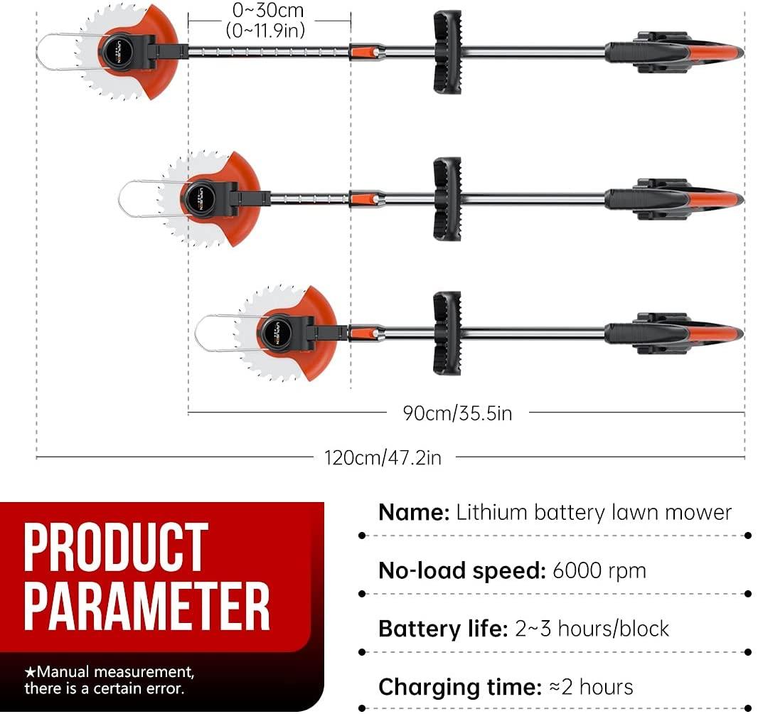 Battery-Powered Lawn Trimmer with Battery, Electric Lawn Mower, Light Battery-Powered Lawn Mower, Telescopic Handle with 21 V Lithium Battery and Charger, Electric Telescopic Handle with Mowing