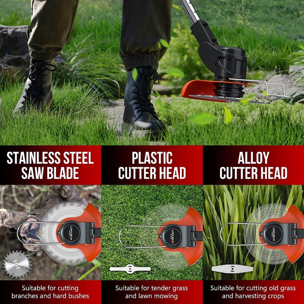 Battery-Powered Lawn Trimmer with Battery, Electric Lawn Mower, Light Battery-Powered Lawn Mower, Telescopic Handle with 21 V Lithium Battery and Charger, Electric Telescopic Handle with Mowing