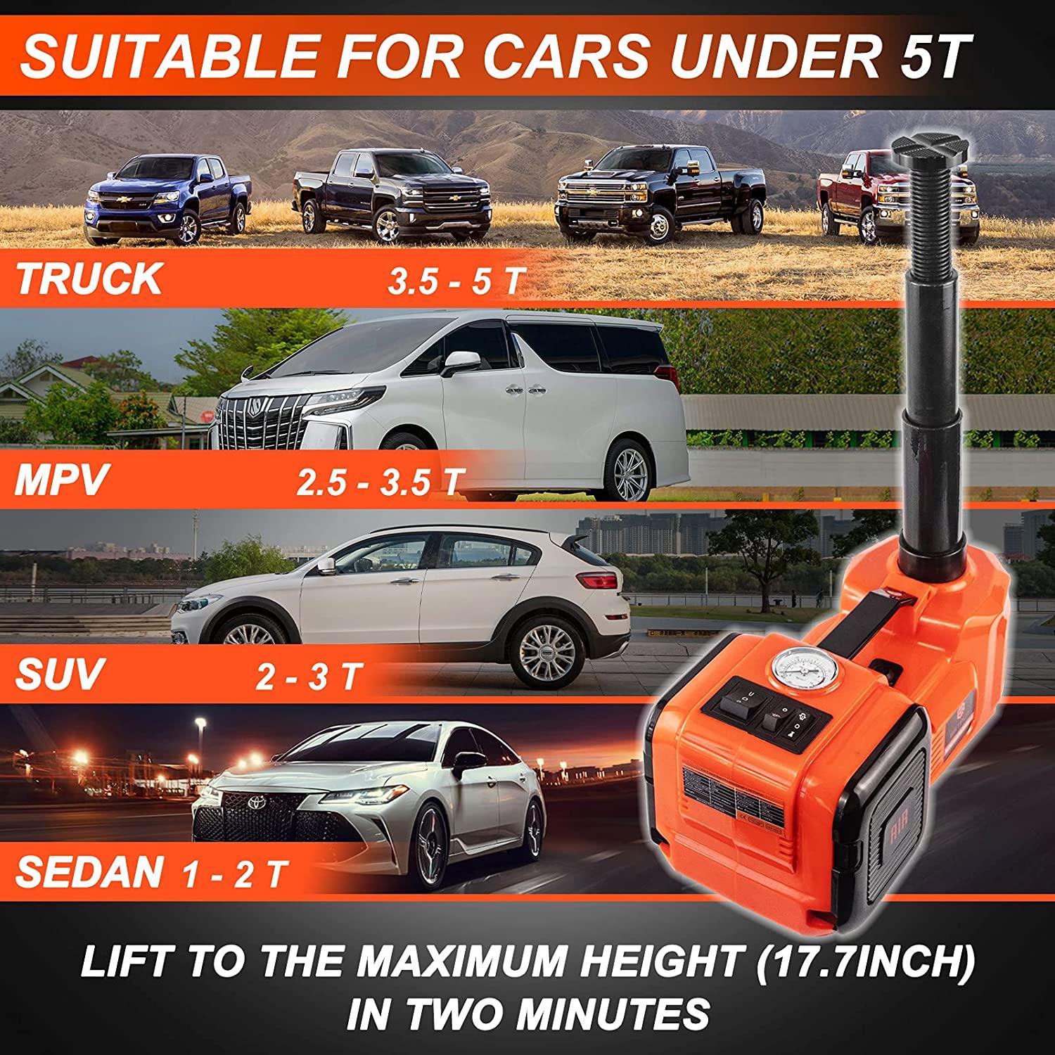 E-HEELP Electric Car Jack Kit 5Ton 12V Hydraulic Car Jack Lift with Electric Impact Wrench for SUV MPV Sedan Truck ChanTires GaraRepair