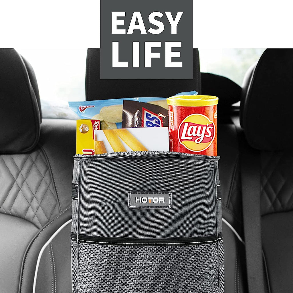 HOTOR Car Trash Can, Multifunctional Car Accessory for Interior Car Stuff Storage with Compact Design, Waterproof Car Organizer and Storage with Adjustable Straps, Magnetic Snaps (Gray)