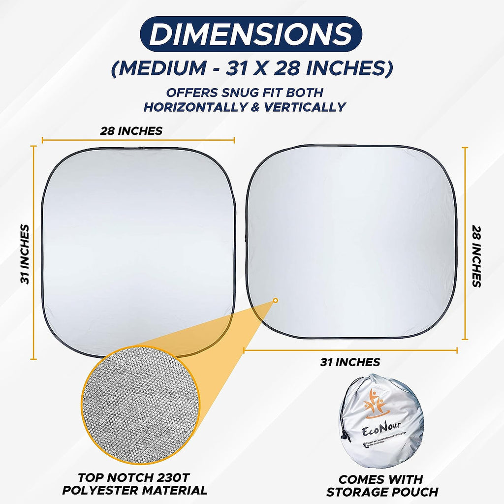 EcoNour 2-Piece Car Windshield Sun Shade, Sun Blocker for Car Windshield Reflects Heat and UV Rays, Foldable Automotive Interior Accessories for Sun Protection, Medium (28 in x 31 in)