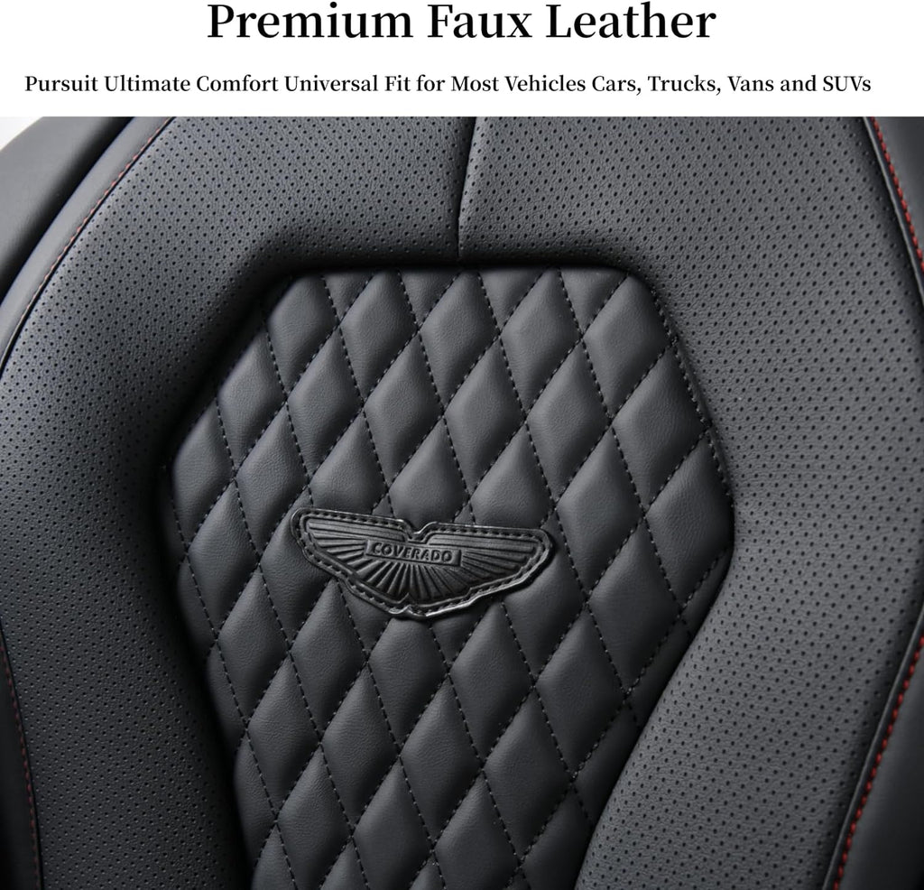 Coverado Leather Seat Covers Front, 2-Pack Universal Seat Covers for Cars, Waterproof Luxury Leatherette Car Seat Cushions, Auto Car Seats Protectors, Driver Seat Covers Fit for Most Vehicles Red line