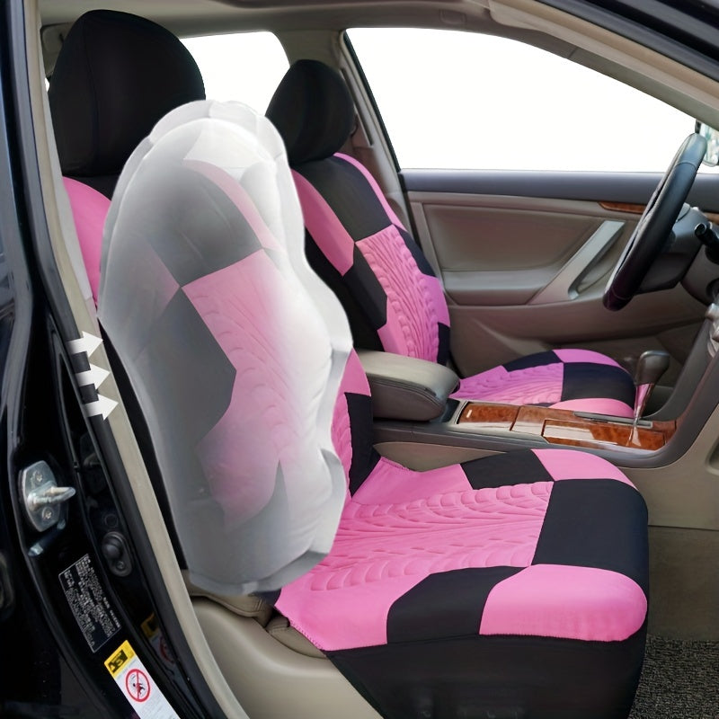Car Seat Covers, Polyester Full Set Universal Seat Protector Decoration Thick Foam (1bag Of Metal Hooks Put In One Of The Headrest Covers）