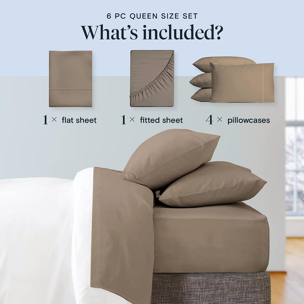 LuxClub 6 PC King Size Sheet Set Bamboo Sheets Deep Pockets 18" Eco Friendly Wrinkle Free Cooling Sheets Machine Washable Hotel Bedding Silky Soft - Tree Bark King