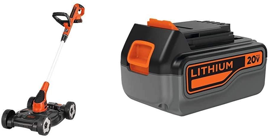 BLACK+DECKER 3-in-1 Lawn Mower, String Trimmer and Edger, 12-Inch with Extra 4-Ah Lithium Ion Battery Pack (MTC220 & LB2X4020)