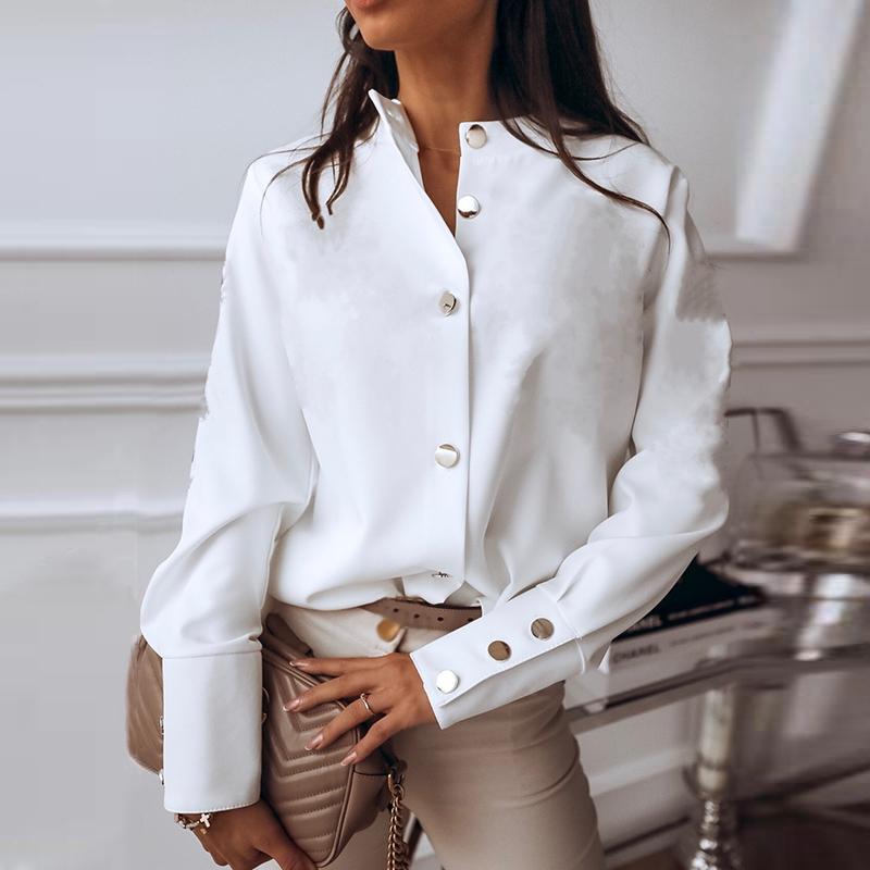 Round Neck Single Breasted Plain Blouse